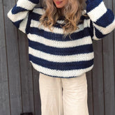 Striped Loose Fit Knitted Long Sleeve Sweater
